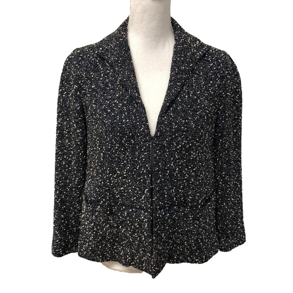 Lafayette 148 Tweed Blazer Jacket Womens 6 Black Blue 3/4 Sleeve Professional